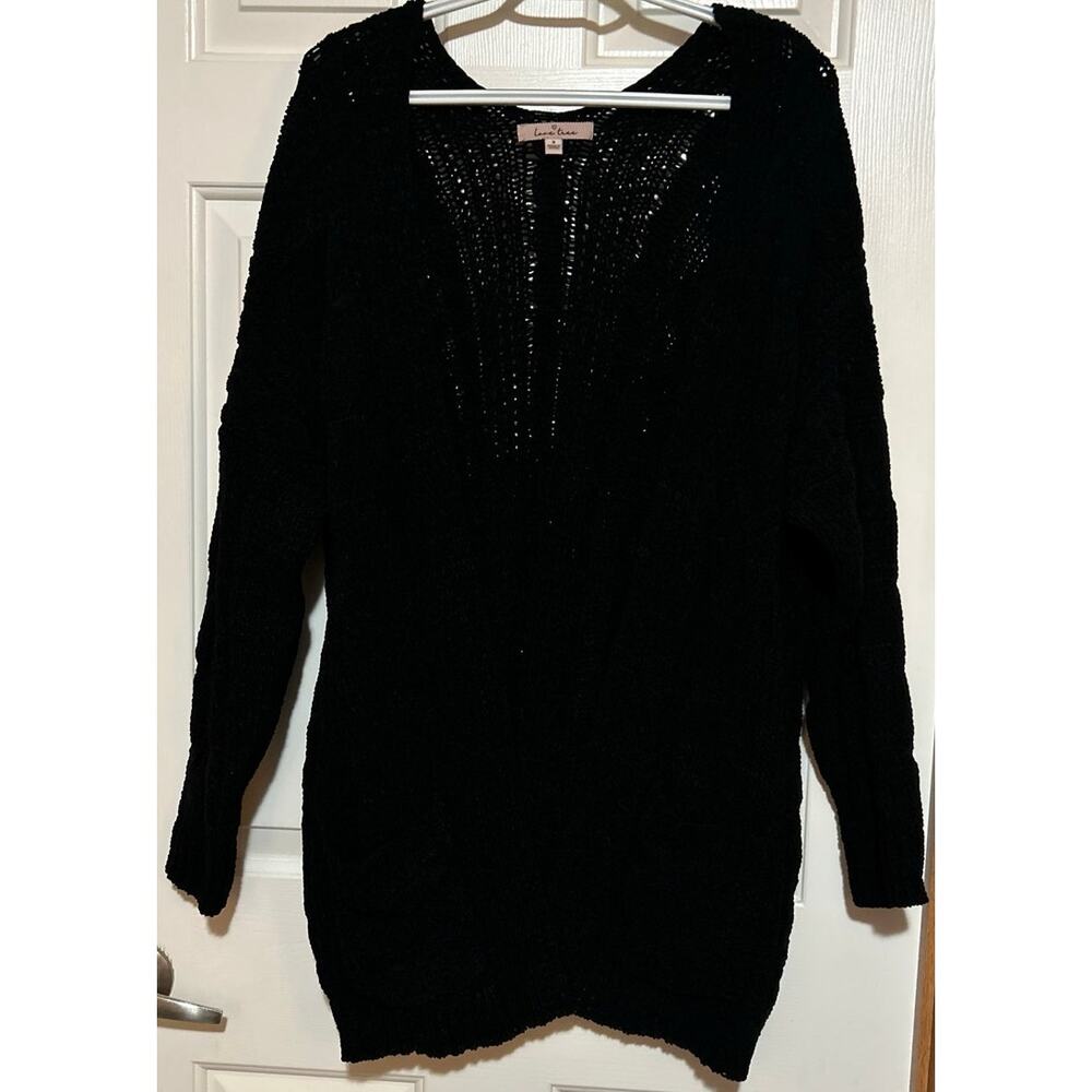 Love Tree Women's Black Open‎ Front Long Sleeve Plush Knit Sweater Size M